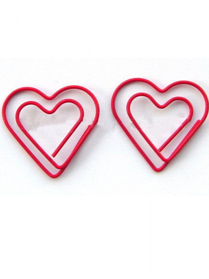 100pcs Heart Shaped Paper Clips Metal Bookmarks Clamps Student